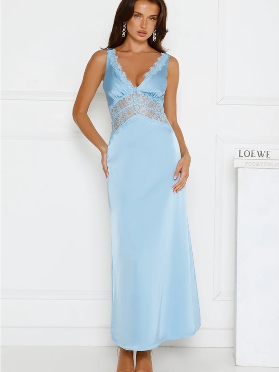 Hello Molly Dresses & Skirts - Hello Molly Light Blue Lace-Trim Maxi Dress